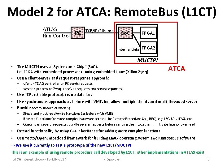 Model 2 for ATCA: Remote. Bus (L 1 CT) ATLAS Run Control PC TCP/IP/Ethernet