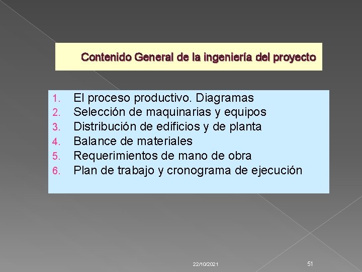 Contenido General de la ingeniería del proyecto 1. 2. 3. 4. 5. 6. El