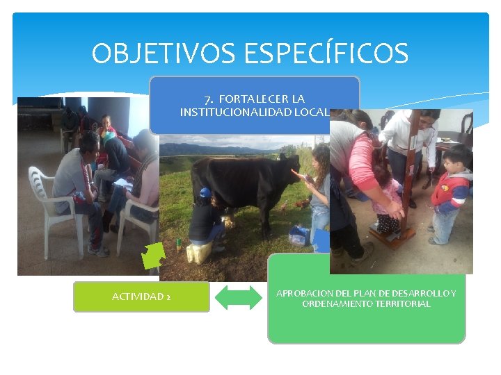 OBJETIVOS ESPECÍFICOS 7. FORTALECER LA INSTITUCIONALIDAD LOCAL ACTIVIDAD 2 APROBACION DEL PLAN DE DESARROLLO