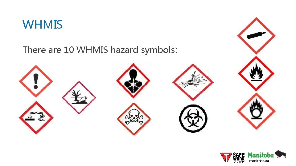 WHMIS There are 10 WHMIS hazard symbols: manitoba. ca 