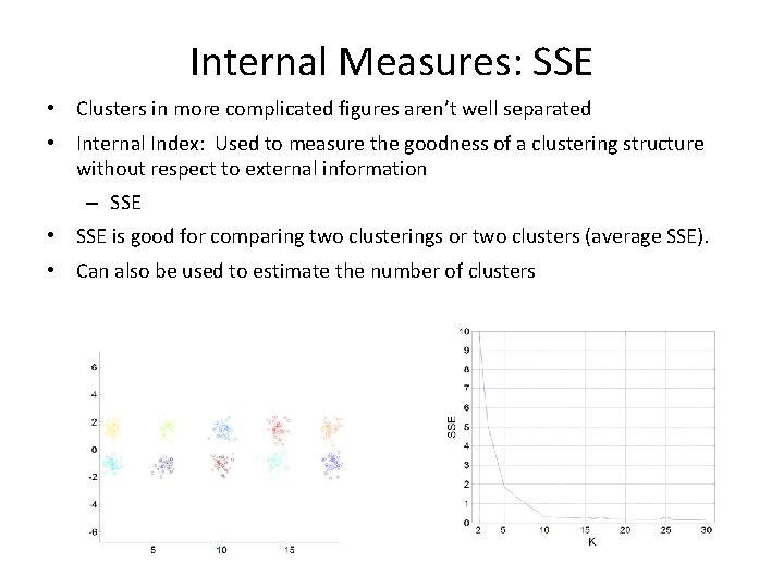 Internal Measures: SSE • Clusters in more complicated figures aren’t well separated • Internal