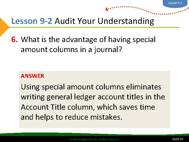 Lesson 9 -2 Audit Your Understanding 6. What is the advantage of having special