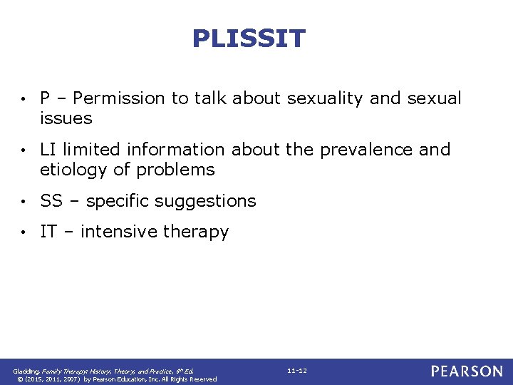 PLISSIT • P – Permission to talk about sexuality and sexual issues • LI