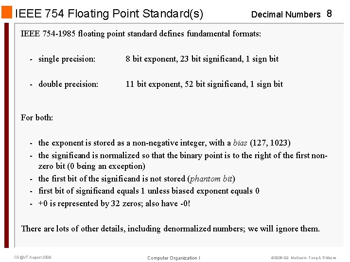 IEEE 754 Floating Point Standard(s) Decimal Numbers 8 IEEE 754 -1985 floating point standard