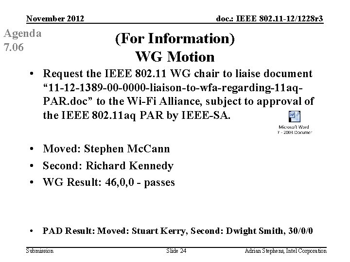 November 2012 Agenda 7. 06 doc. : IEEE 802. 11 -12/1228 r 3 (For