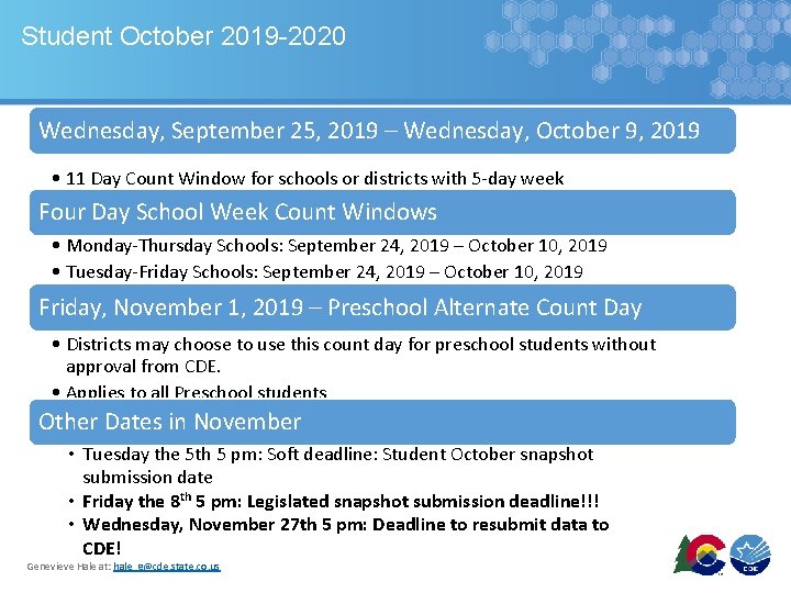 Student October 2019 -2020 Wednesday, September 25, 2019 – Wednesday, October 9, 2019 •