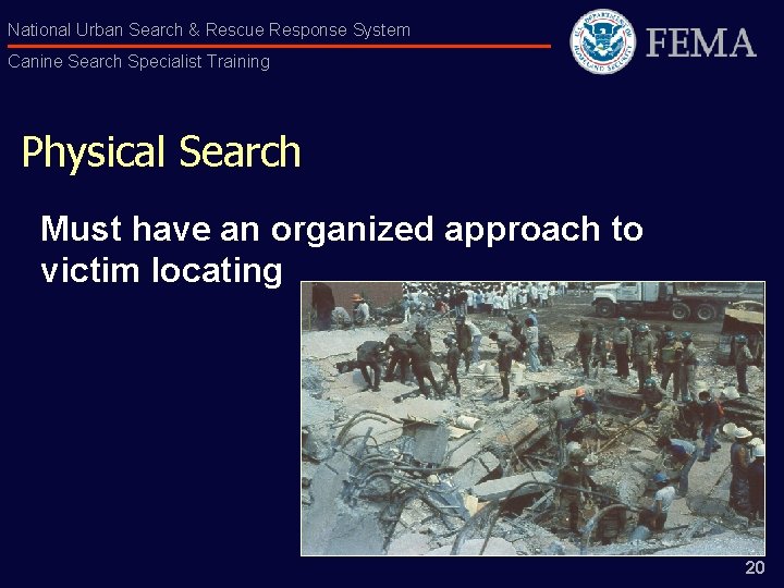 National Urban Search & Rescue Response System Canine Search Specialist Training Physical Search Must