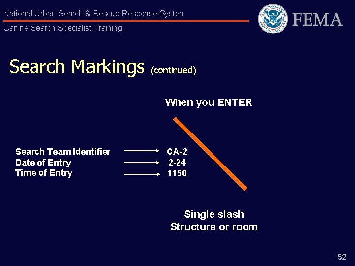 National Urban Search & Rescue Response System Canine Search Specialist Training Search Markings (continued)