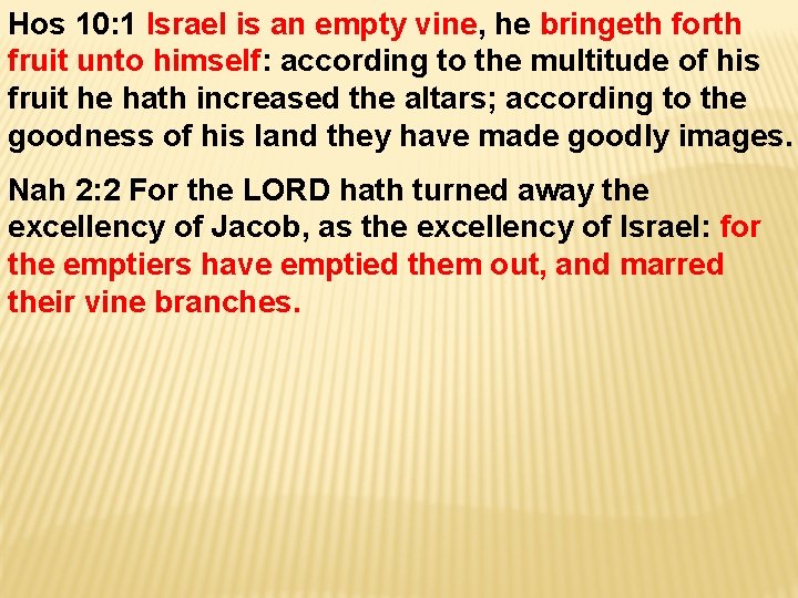 Hos 10: 1 Israel is an empty vine, he bringeth forth fruit unto himself: