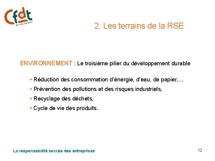 2. Les terrains de la RSE ENVIRONNEMENT : Le troisième pilier du développement durable