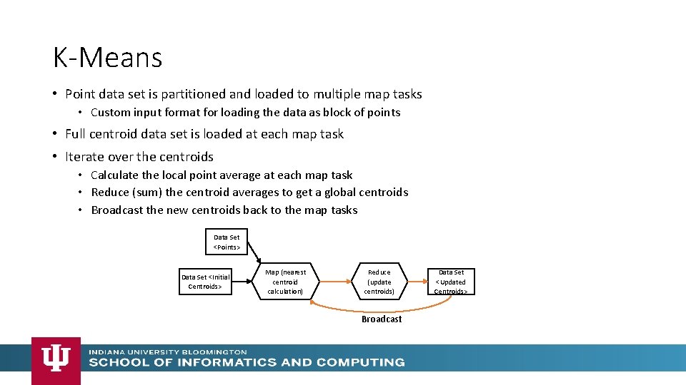 K-Means • Point data set is partitioned and loaded to multiple map tasks • K-Means • Point data set is partitioned and loaded to multiple map tasks •