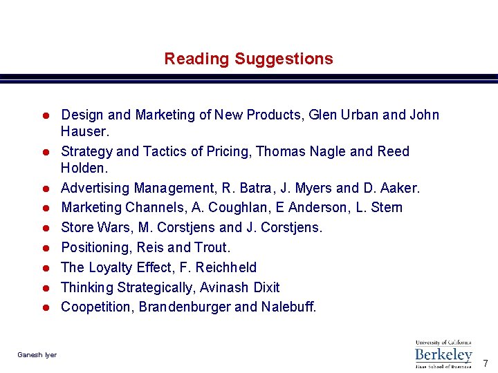 Reading Suggestions l l l l l Ganesh Iyer Design and Marketing of New