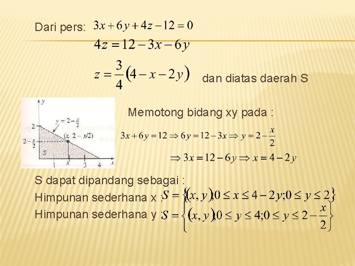 Dari pers: dan diatas daerah S Memotong bidang xy pada : S dapat dipandang