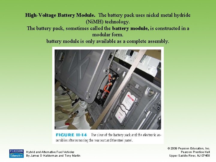 High-Voltage Battery Module. The battery pack uses nickel metal hydride (Ni. MH) technology. The