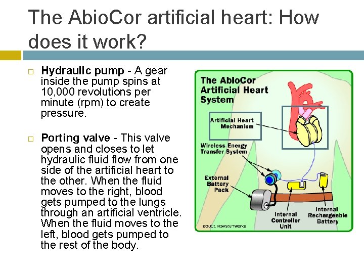 The Abio. Cor artificial heart: How does it work? Hydraulic pump - A gear