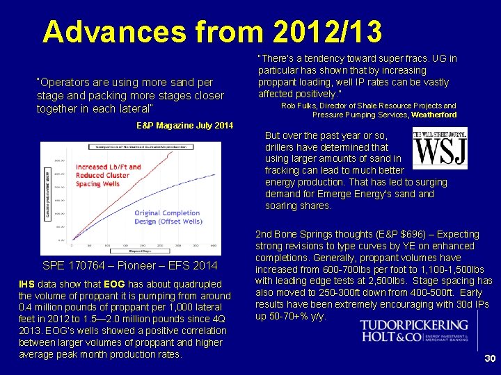 Advances from 2012/13 “Operators are using more sand per stage and packing more stages