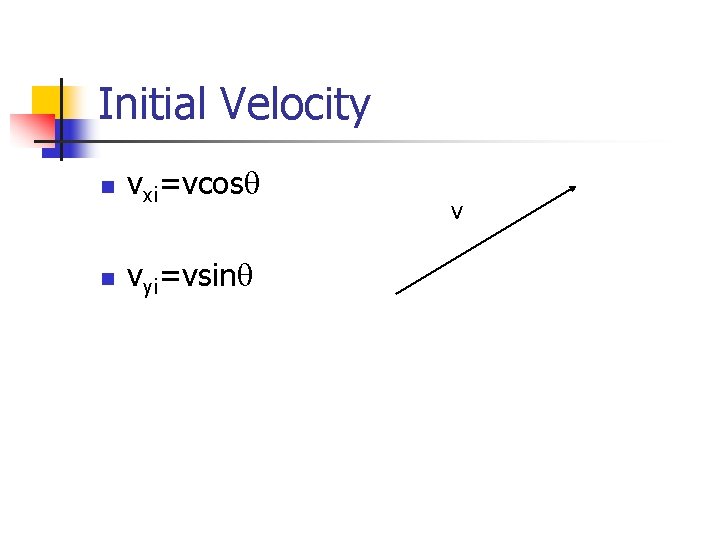 Initial Velocity n vxi=vcosq n vyi=vsinq v 