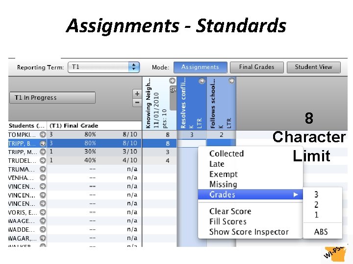 Assignments - Standards 8 Character Limit 