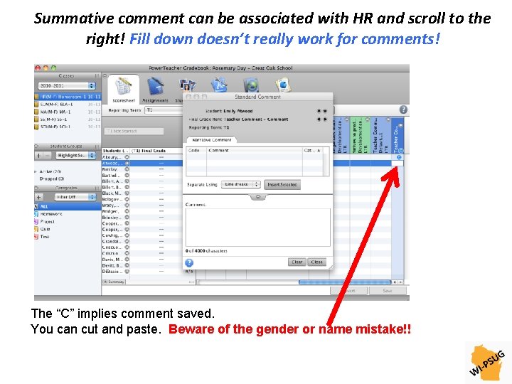 Summative comment can be associated with HR and scroll to the right! Fill down