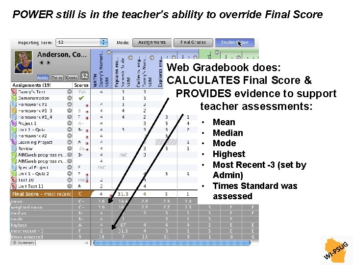 POWER still is in the teacher’s ability to override Final Score Web Gradebook does: