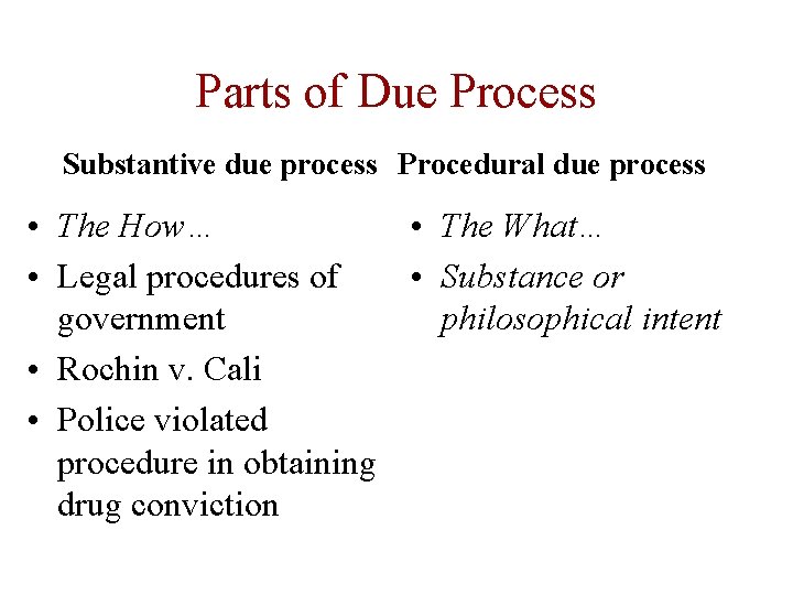 Parts of Due Process Substantive due process Procedural due process • The How… •