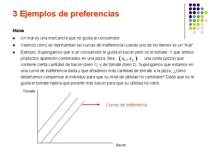 3 Ejemplos de preferencias Males l Un mal es una mercancía que no gusta