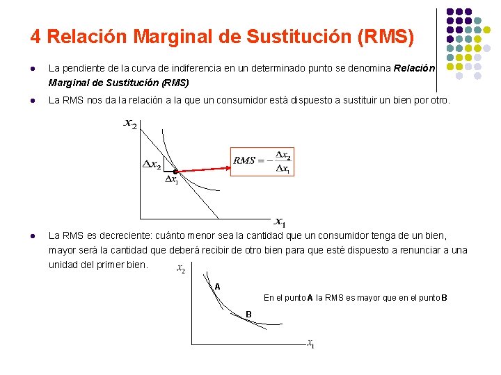4 Relación Marginal de Sustitución (RMS) l La pendiente de la curva de indiferencia