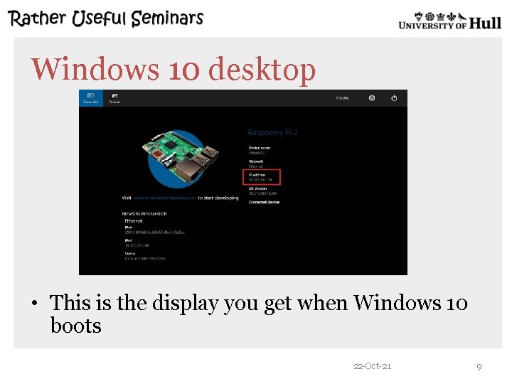 Windows 10 desktop • This is the display you get when Windows 10 boots