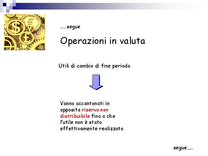 . . . segue Operazioni in valuta Utili di cambio di fine periodo Vanno