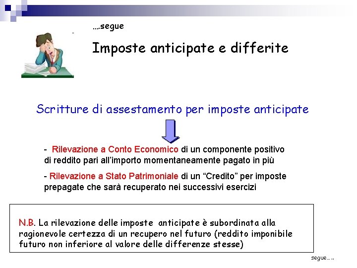 …. segue Imposte anticipate e differite Scritture di assestamento per imposte anticipate - Rilevazione