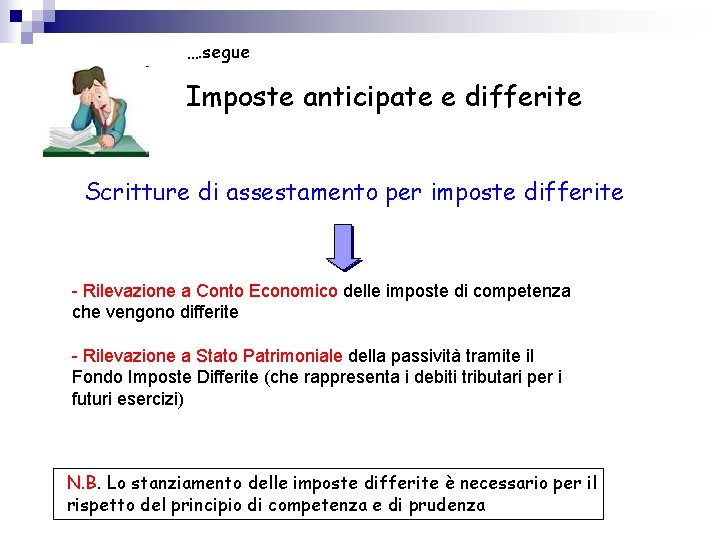 …. segue Imposte anticipate e differite Scritture di assestamento per imposte differite - Rilevazione