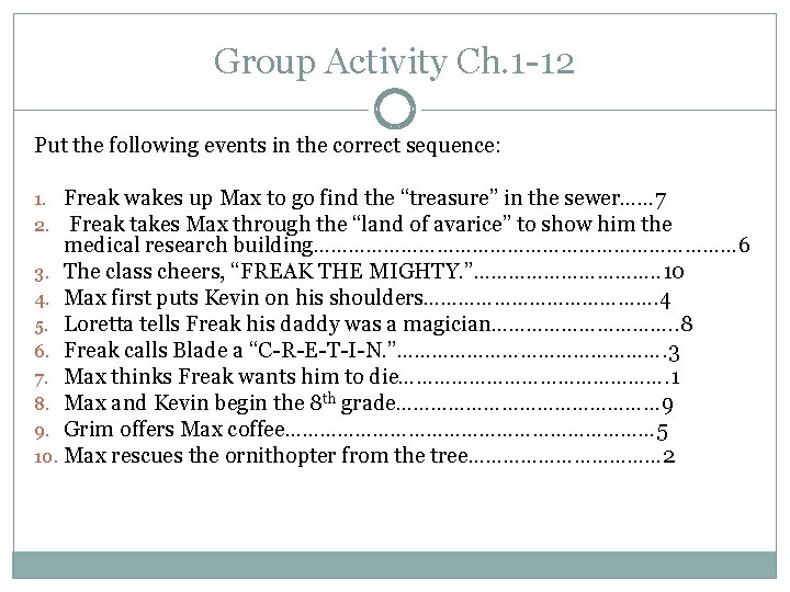 Group Activity Ch. 1 -12 Put the following events in the correct sequence: 1.