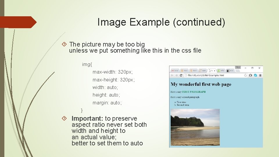Image Example (continued) The picture may be too big unless we put something like