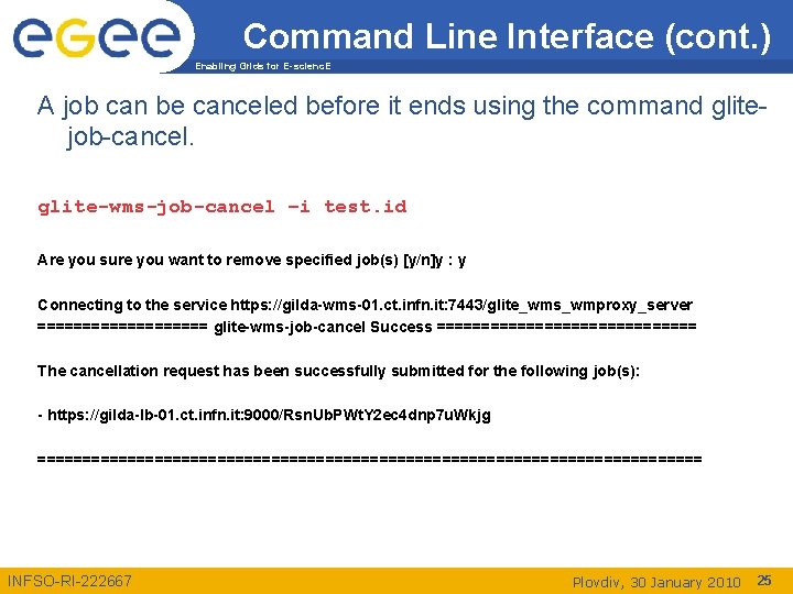 Command Line Interface (cont. ) Enabling Grids for E-scienc. E A job can be
