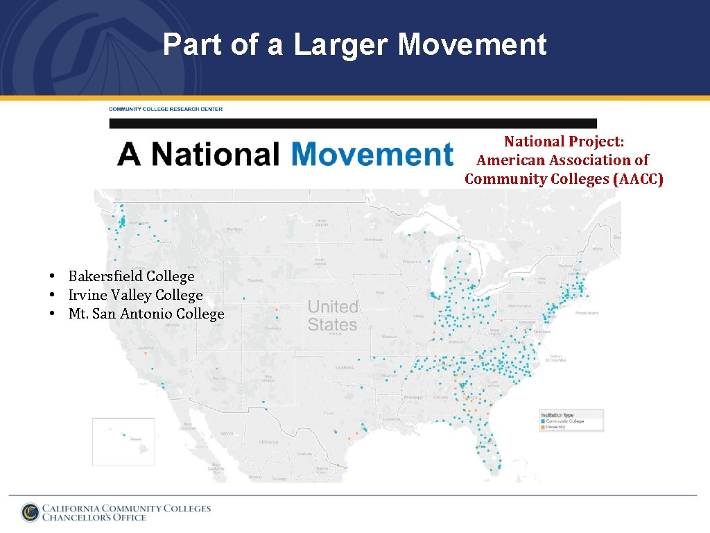 Part of a Larger Movement National Project: American Association of Community Colleges (AACC) •