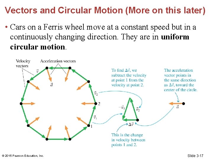 Vectors and Circular Motion (More on this later) • Cars on a Ferris wheel