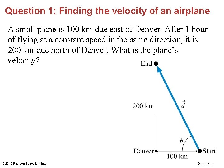 Question 1: Finding the velocity of an airplane A small plane is 100 km