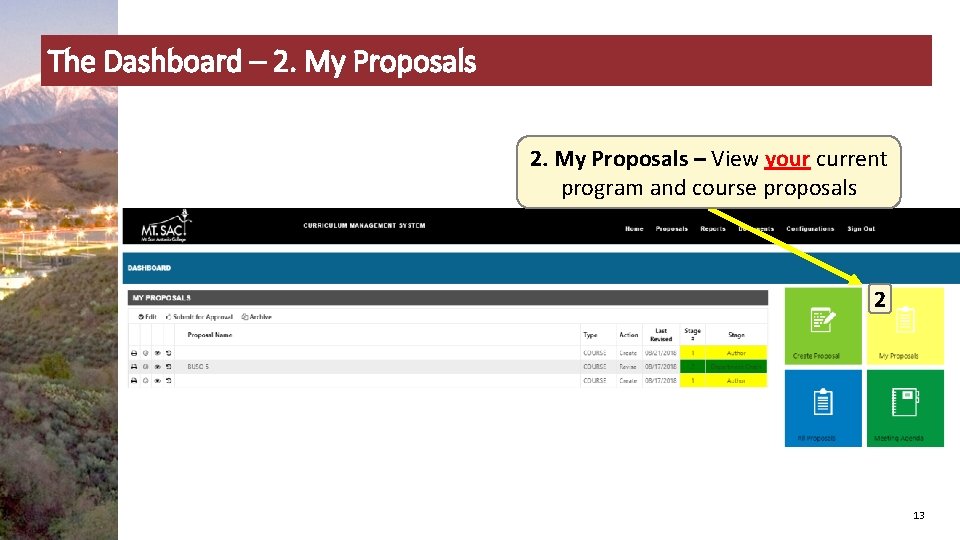 The Dashboard – 2. My Proposals – View your current program and course proposals