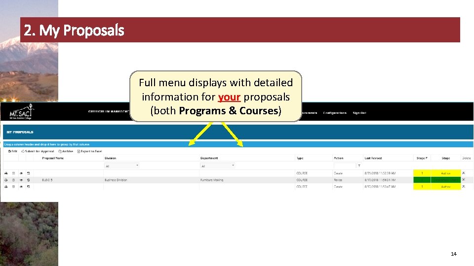 2. My Proposals Full menu displays with detailed information for your proposals (both Programs