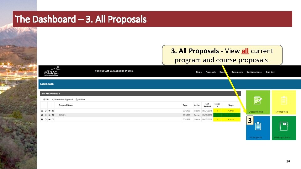 The Dashboard – 3. All Proposals - View all current program and course proposals.