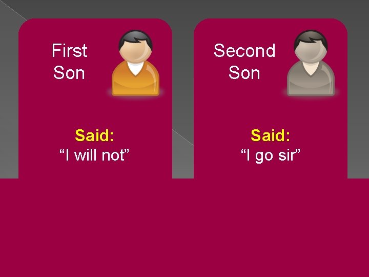 First Son Second Son Said: “I will not” Said: “I go sir” Action: Regretted