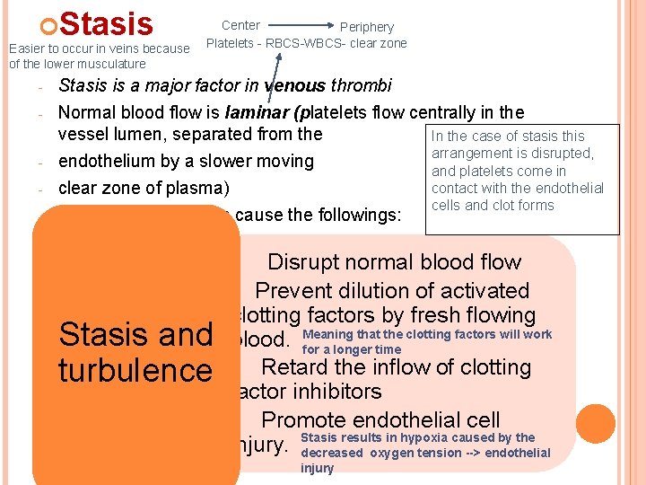 Stasis Easier to occur in veins because of the lower musculature - -
