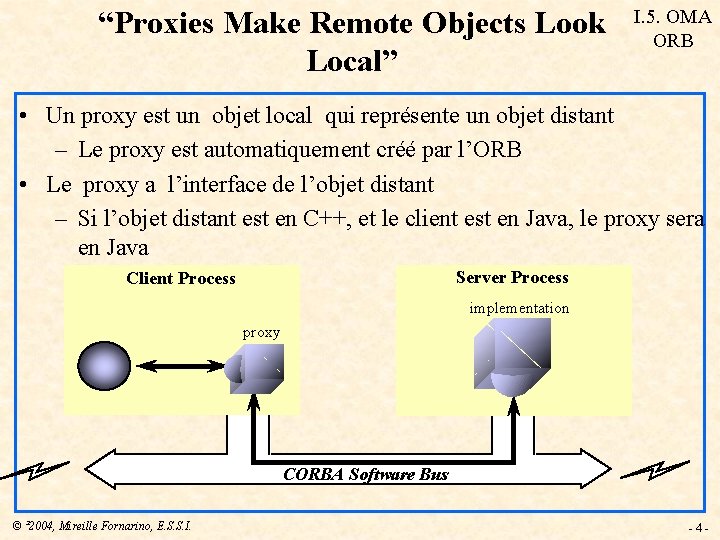 “Proxies Make Remote Objects Look Local” I. 5. OMA ORB • Un proxy est