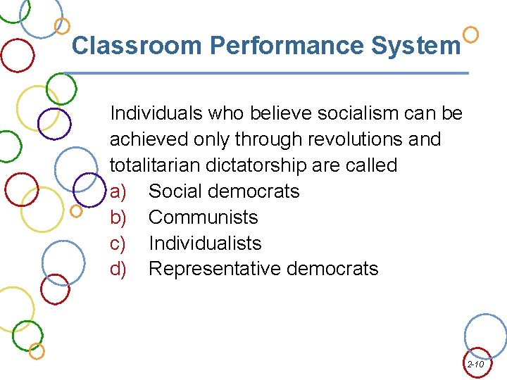 Classroom Performance System Individuals who believe socialism can be achieved only through revolutions and