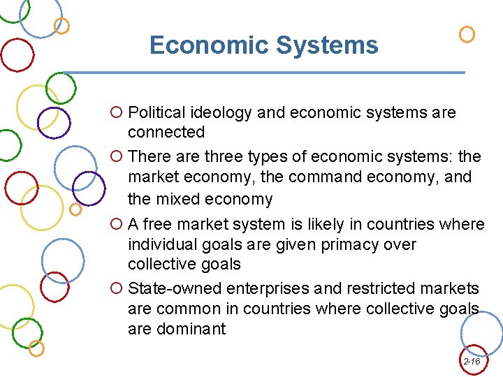 Economic Systems Political ideology and economic systems are connected There are three types of