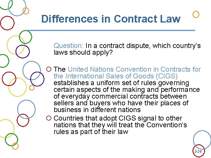 Differences in Contract Law Question: In a contract dispute, which country’s laws should apply?