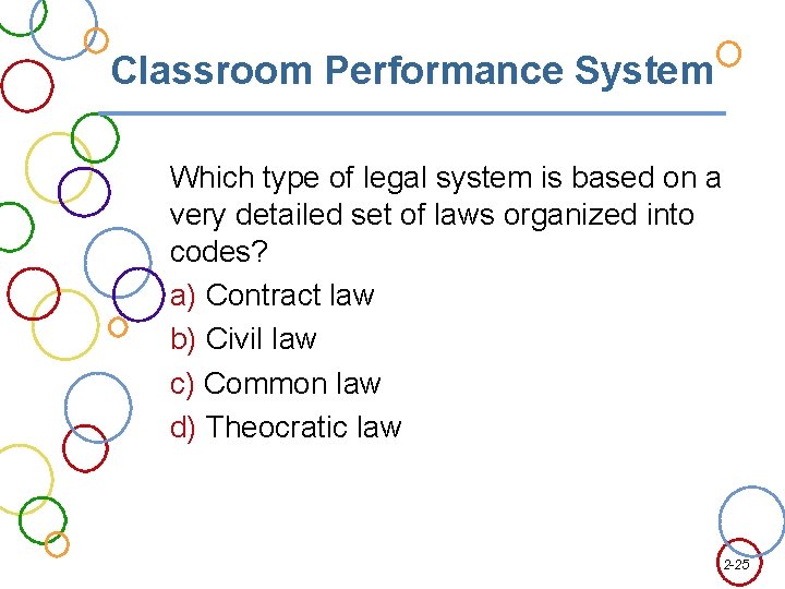Classroom Performance System Which type of legal system is based on a very detailed