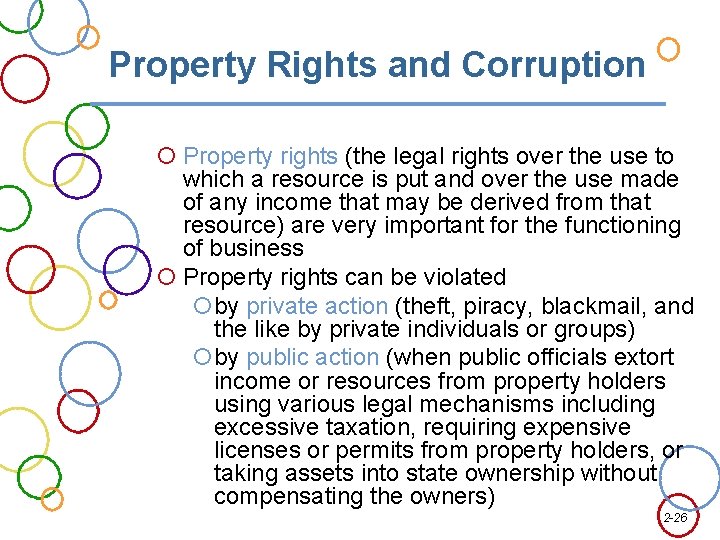 Property Rights and Corruption Property rights (the legal rights over the use to which