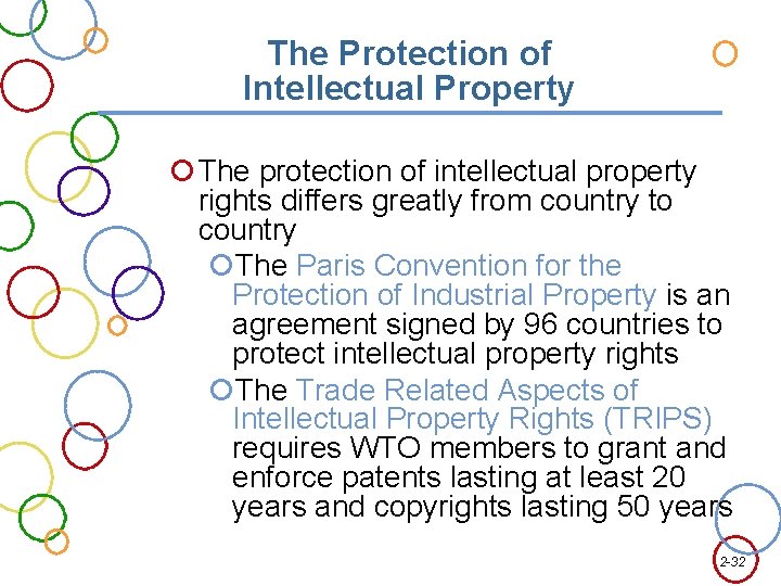 The Protection of Intellectual Property The protection of intellectual property rights differs greatly from