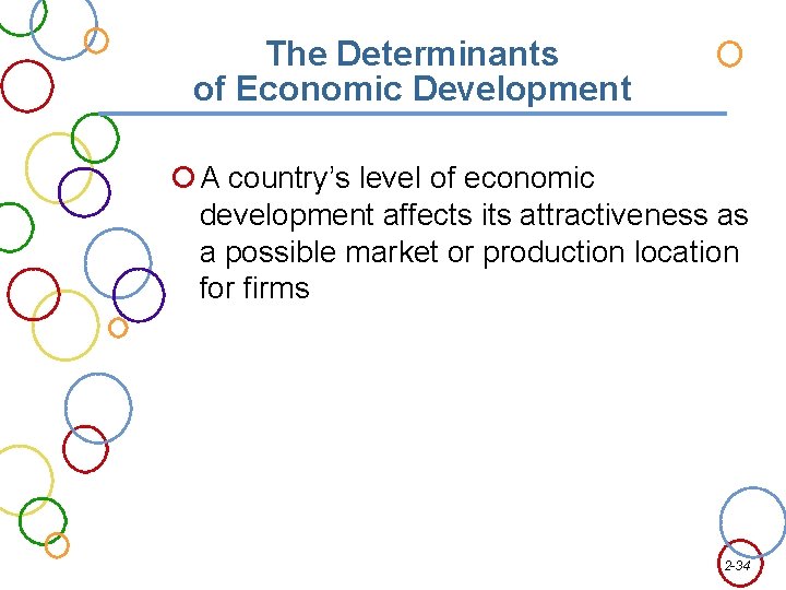The Determinants of Economic Development A country’s level of economic development affects its attractiveness